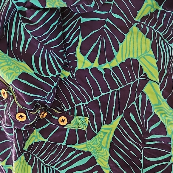 Lilly Pulitzer Womens Porter Shirt Green Blue Under The Palms Henley Size Small - Picture 3 of 10